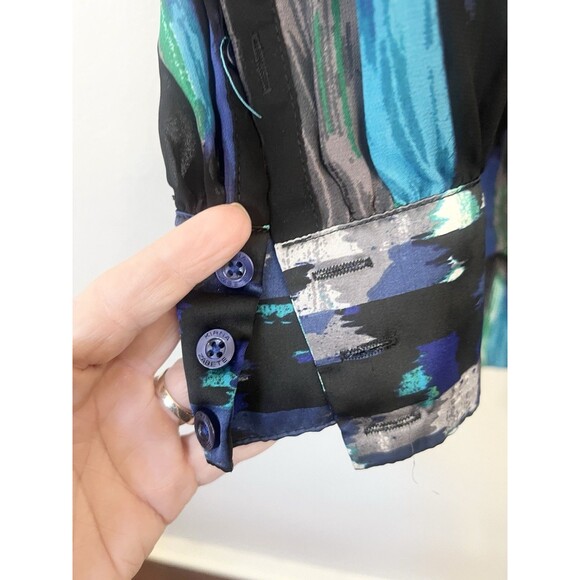 KIRNA ZABETE Blue Black Hi Low Ruffle Multi Print Top Small Tunic Artsy Art - Picture 7 of 9